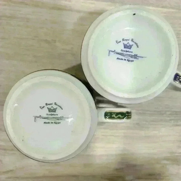 Egyptian Sculpture Coffee Mug Fine Royal Porcelain Set Of 2 Cups Gold Green Blue - Picture 7 of 7